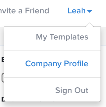 Company profile edit in the navigation bar