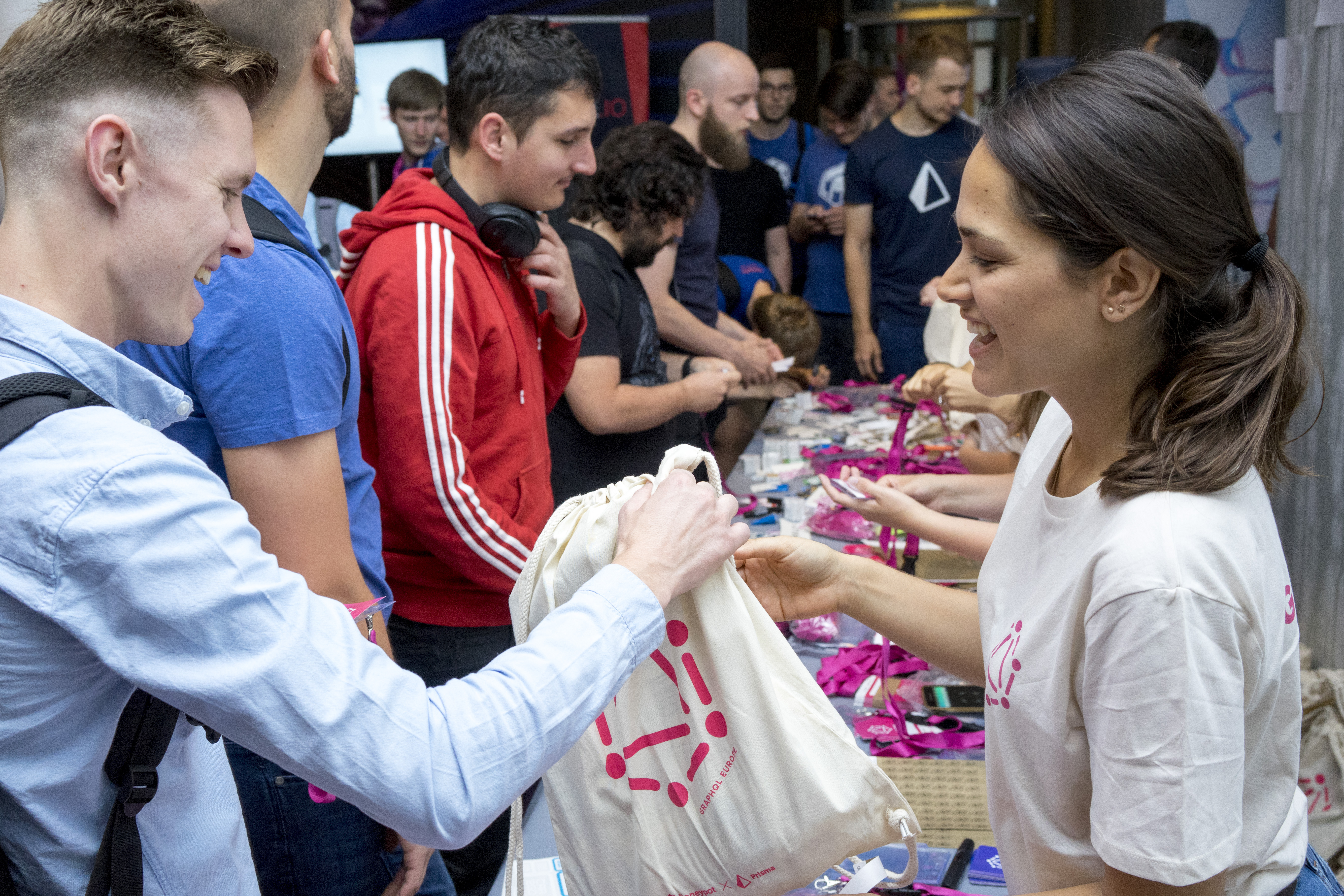 Debbie, our Head of Talent Management, handing out our swag bags at GraphQL Conf 2018.