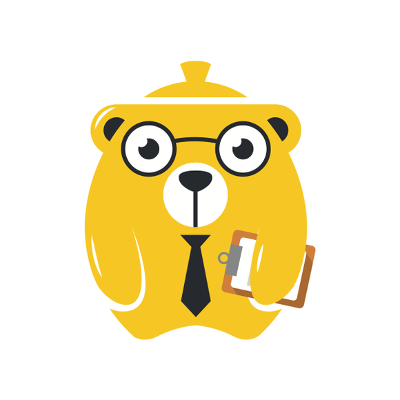 Honeypot mascot, Bearpot, holding a clipboard.