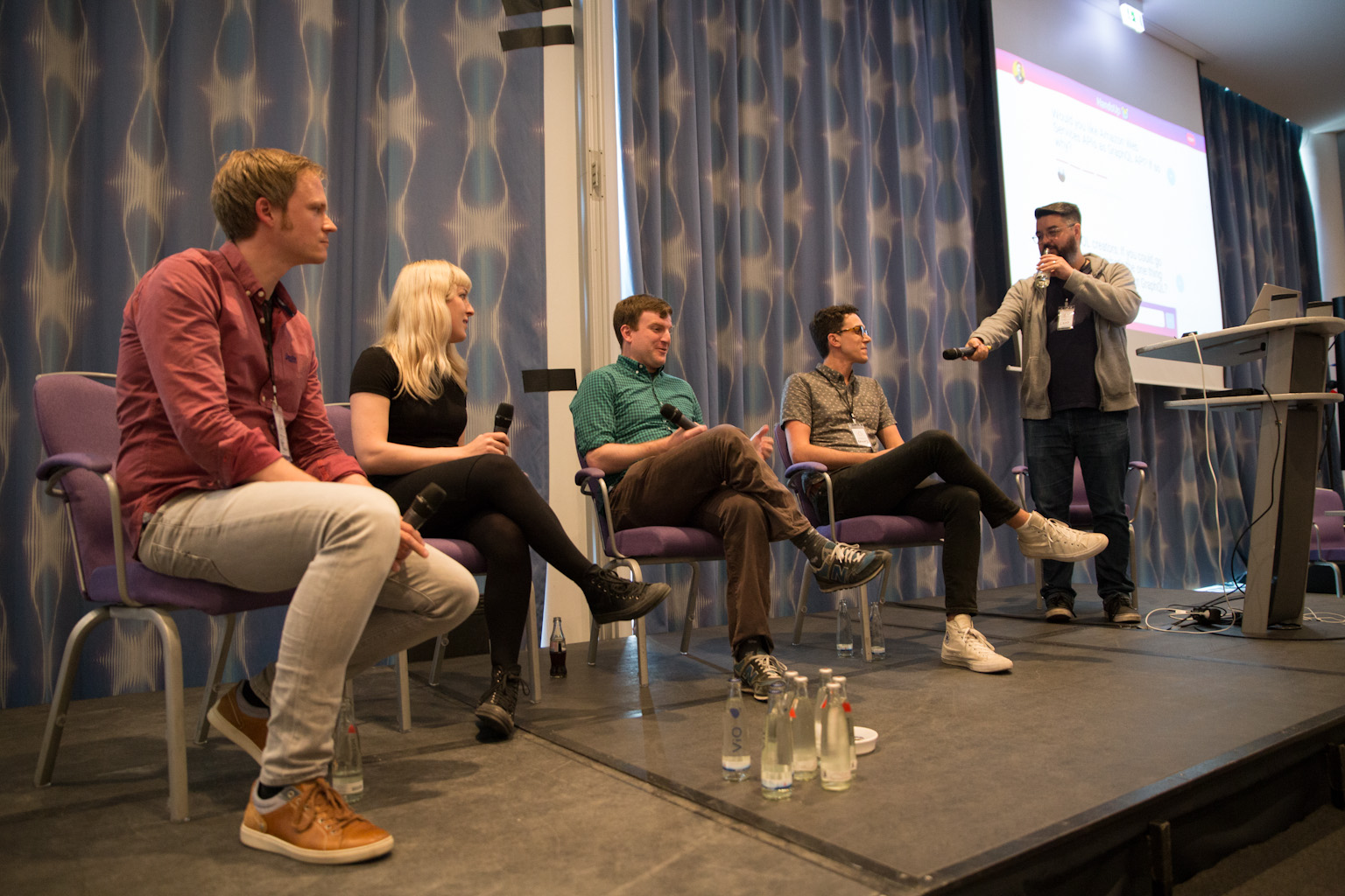 From left to right: Panelists Björn Rochel, Mina Smart, Daniel Schafer, and Brooks Swinnerton, with moderator Chad Fowler