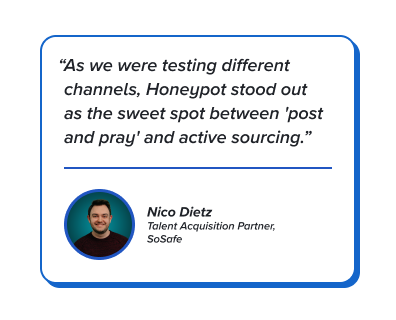 Quote: As we were testing different channels, Honeypot stood out as the sweet spot between 'post and pray' and active sourcing.